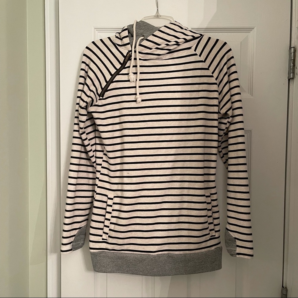 DoubleHood Mindy Mae’s Market, ivory and black stripe with grey accents
